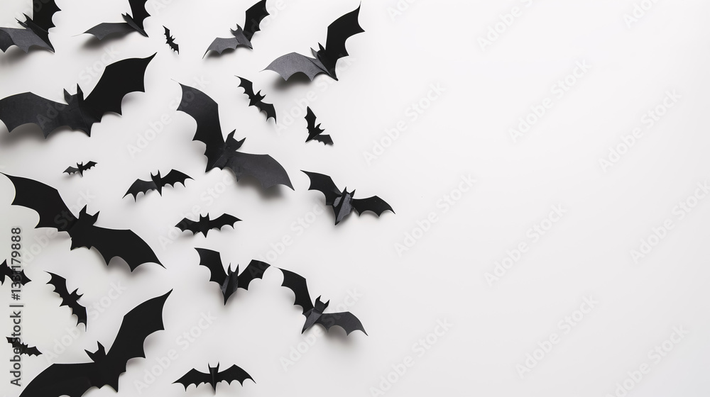 Fototapeta premium Halloween decoration of bats over a white background, enhancing the spooky atmosphere.