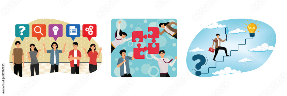 Fototapeta premium Concept of Decision problem. Teamwork and team building. Finding solution to solve problem.