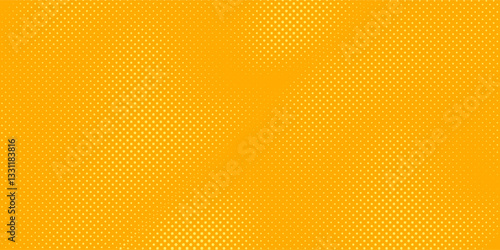Yellow halftone pattern. Retro comic gradient background. Bright orange pixelated dotted texture overlay. Cartoon pop art faded gradient pattern yellow background