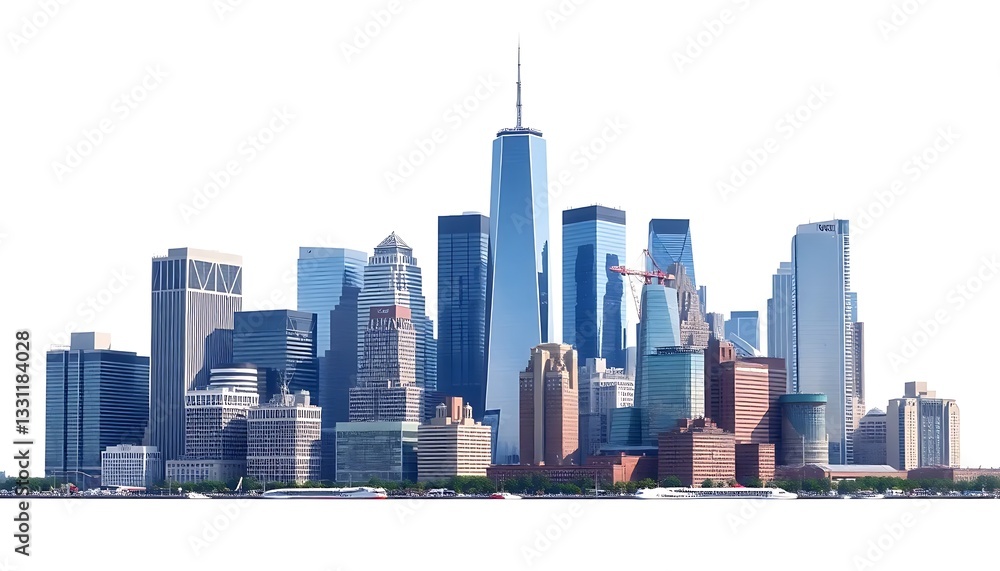Obraz premium New York City Downtown Skyline Modern Skyscrapers White Background
