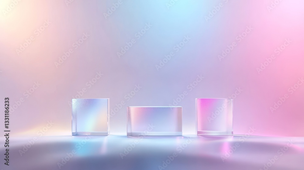 Pastel iridescent glass display podiums Pastel iridescent glass display podiums