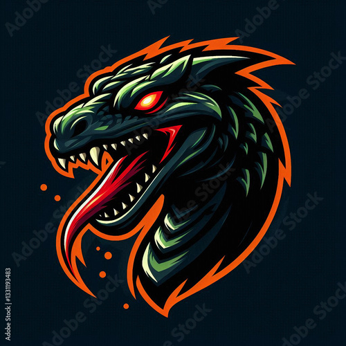 Wallpaper Mural A terrifying komodo dragon head logo with dark green scaly skin Torontodigital.ca