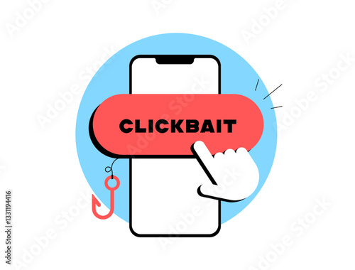 Clickbait tactics for digital marketing and online engagement. Misleading headlines, viral content and attention-grabbing strategies used in media, advertising and social networks vector illustration