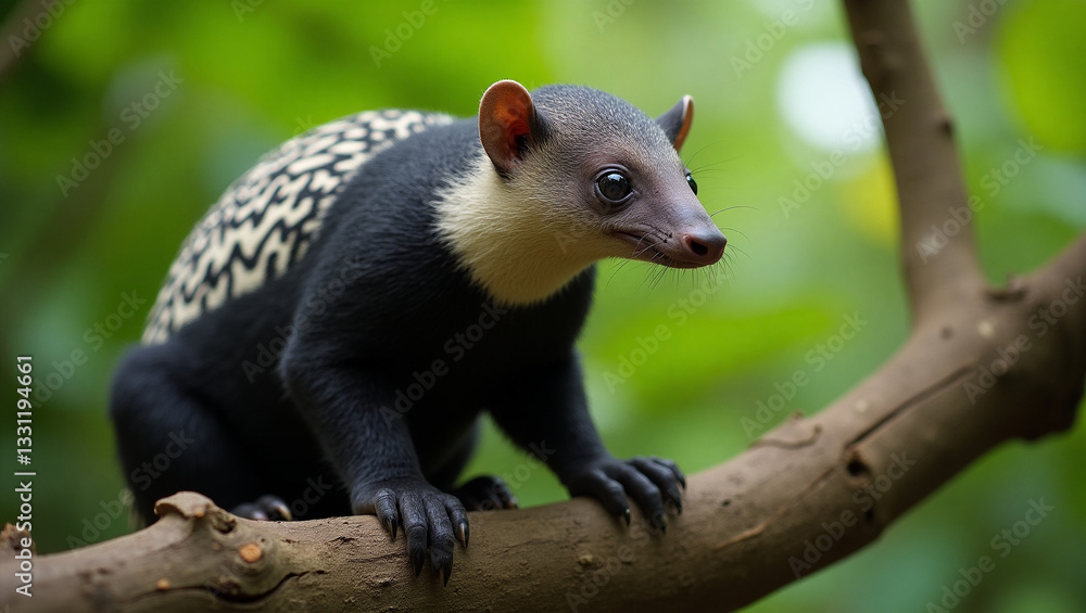 Fototapeta premium Beautiful Black and White African Civet Relaxing on a Tree Branch.