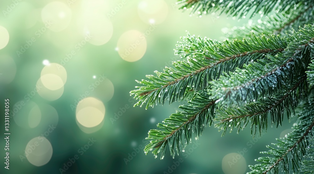 Festive Spruce Branch: A close-up shot of a vibrant spruce branch with fresh green needles, illuminated by soft, dreamy bokeh lights, evoking the spirit of the holiday season. Festive Spruce Branch: A close-up shot of a vibrant spruce branch with fresh green needles, illuminated by soft, dreamy bokeh lights, evoking the spirit of the holiday season.