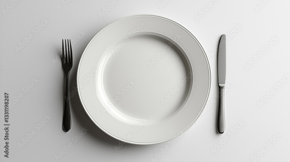 Empty Plate with Fork and Knife Empty Plate with Fork and Knife