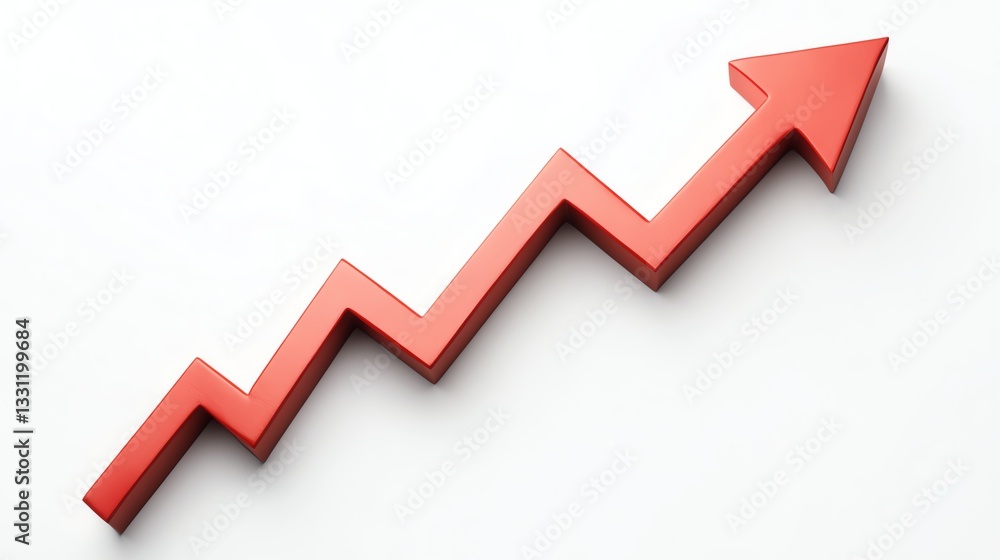 Red upward trend arrow on a white isolated background representing growth. Red upward trend arrow on a white isolated background representing growth.