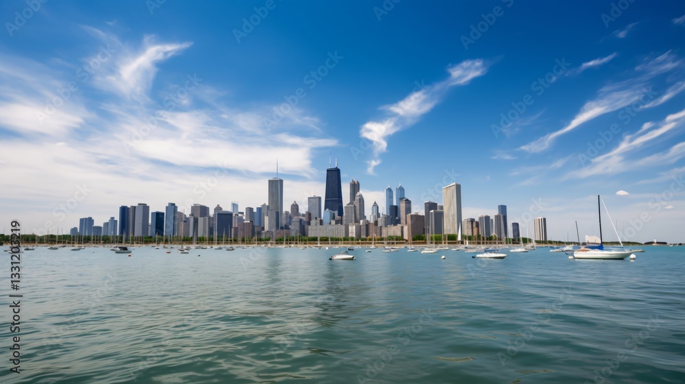 Chicago Skyline and Lake Michigan on a Sunny Day Chicago Skyline and Lake Michigan on a Sunny Day