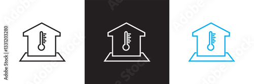 Home thermostat icon, simple house temperature vector for app logo ads web webpage button UI interface elements.  Vector illustration. isolated on white and black background. EPS 10