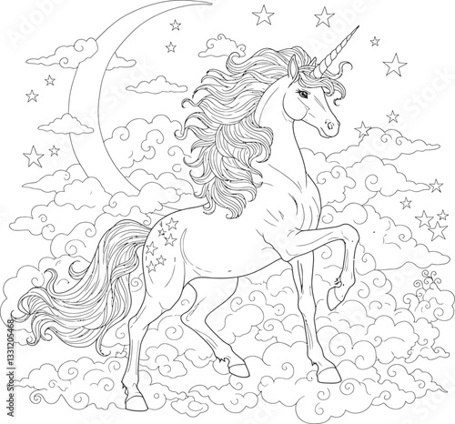 Unicorn & Rainbow Coloring Page 