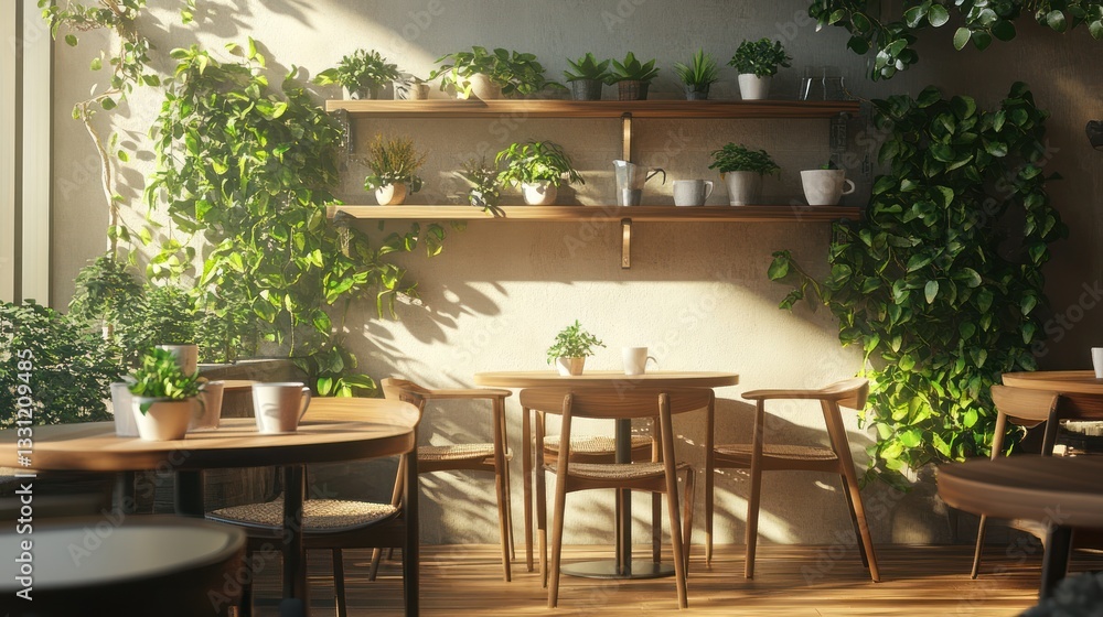 Fototapeta premium Sunny cafe interior with plants