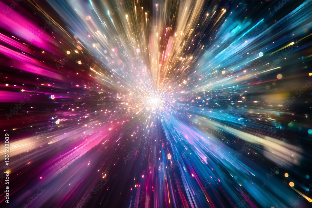 Fototapeta premium A vibrant abstract burst of light and colorful bokeh, capturing a festive and energetic feel. Perfect for backgrounds and celebratory visuals.