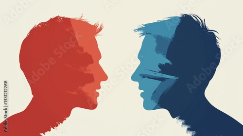 Political divide illustration: Red versus Blue ideological differences photo