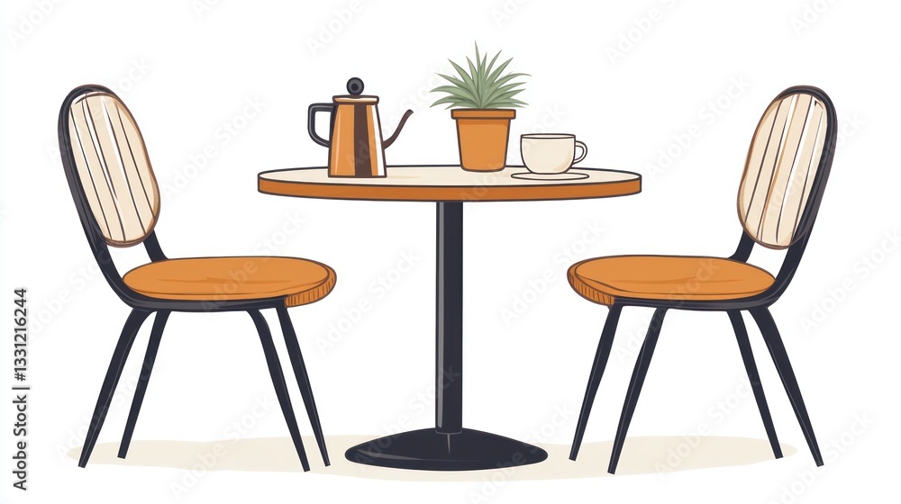 Cafe table and chairs, modern design, interior scene, suitable for restaurant menu, website, or social media Cafe table and chairs, modern design, interior scene, suitable for restaurant menu, website, or social media