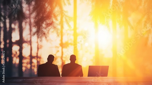Business Meetings and Discussions Silhouettes of people presenting ideas on a whiteboard during a meeting, symbolizing brainstorming, strategy development, and collaboration.
