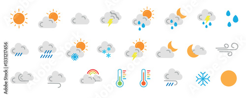 Set of weather icons. Flat style vector illustration