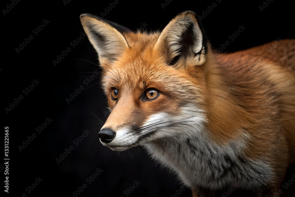 Fototapeta premium red fox vulpes isolated on black background