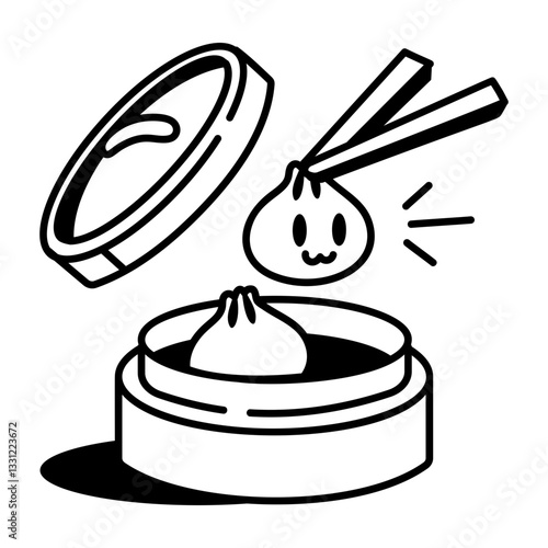 A hand drawn icon of hot dumplings pot 
