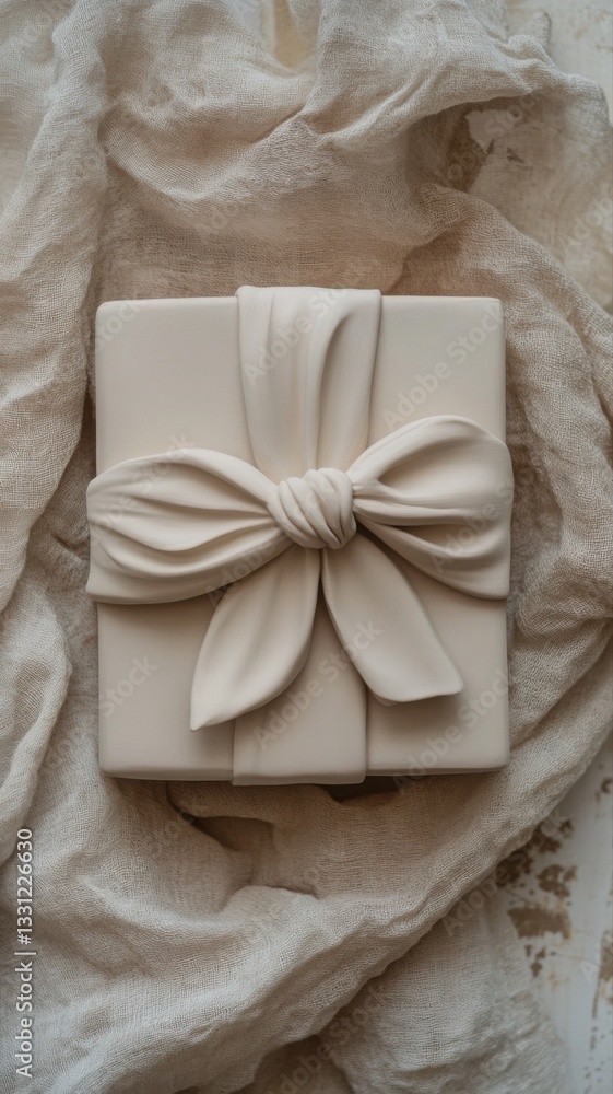Minimalist clay gift box with sculpted bow in soft pastel tones. Generative AI Minimalist clay gift box with sculpted bow in soft pastel tones. Generative AI