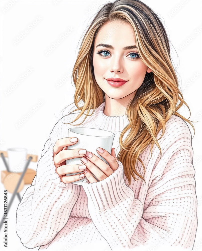 custom made wallpaper toronto digitalwatercolor portrait style coffee lover, by elegant woman