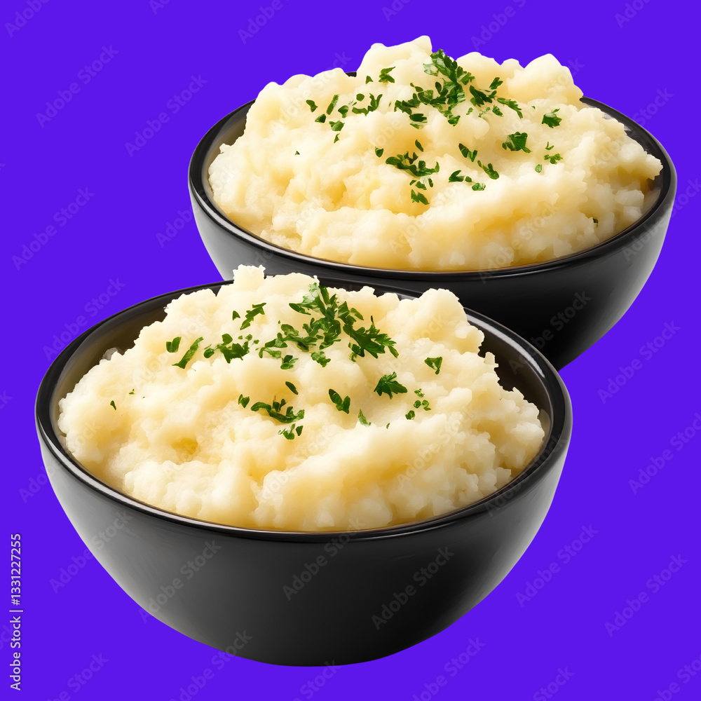 Three bowls of mashed potatoes isolated on a transparent background Three bowls of mashed potatoes isolated on a transparent background