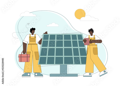 Installation of solar panels. Use of alternative energy, renewable energy, sustainable lifestyle.eps