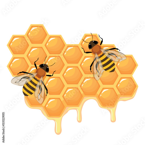  a honeycomb with honey bees.Vector cartoon illustration