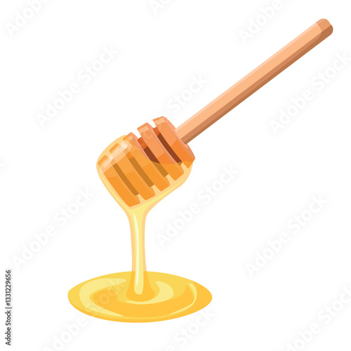 honey dipper drop. bee spoon. dripping syrup. sweet nectar. Cartoon vector illustration