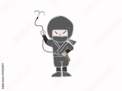 Illustration of a Japanese ninja from the Sengoku period fighting with his weapon