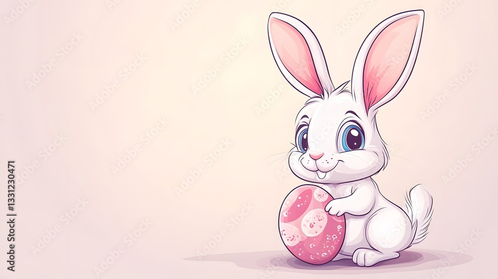 Cheerful Cartoon Bunny Holding a Colorful Easter Egg - Festive Spring Illustration for Holiday Celebrations and Family Fun Cheerful Cartoon Bunny Holding a Colorful Easter Egg - Festive Spring Illustration for Holiday Celebrations and Family Fun