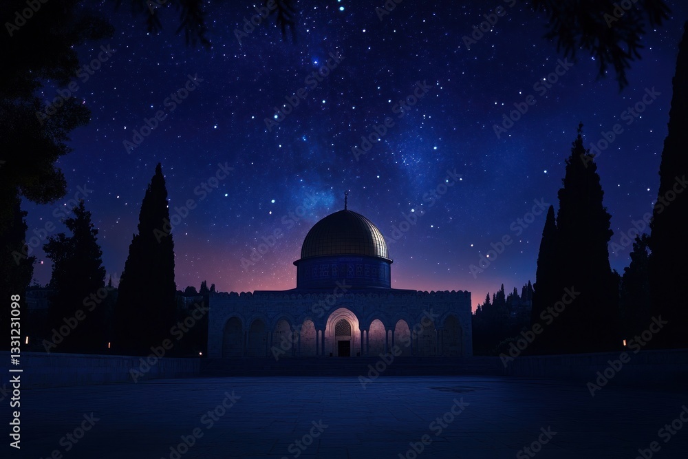 Obraz premium Starry night, Dome of the Rock, Jerusalem, peaceful scene