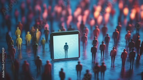 Wallpaper Mural Fake accounts in tiny persons concept. Artificial intelligence automation method to gain followers, popularize opinion, propaganda and impact social thought  Torontodigital.ca