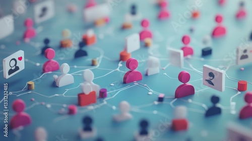Fake accounts in tiny persons concept. Artificial intelligence automation method to gain followers, popularize opinion, propaganda and impact social thought 