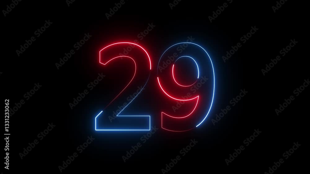 The neon 29 number icon features a bold, glowing The neon 29 number icon features a bold, glowing