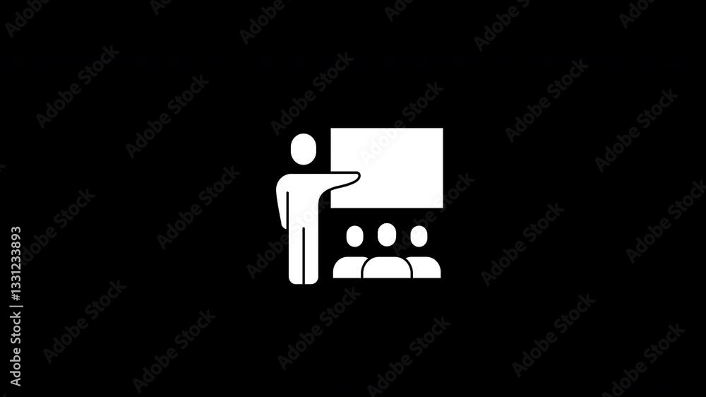 Animated icon of a white businessman standing with a white board giving a presentation, featuring an alpha channel Animated icon of a white businessman standing with a white board giving a presentation, featuring an alpha channel