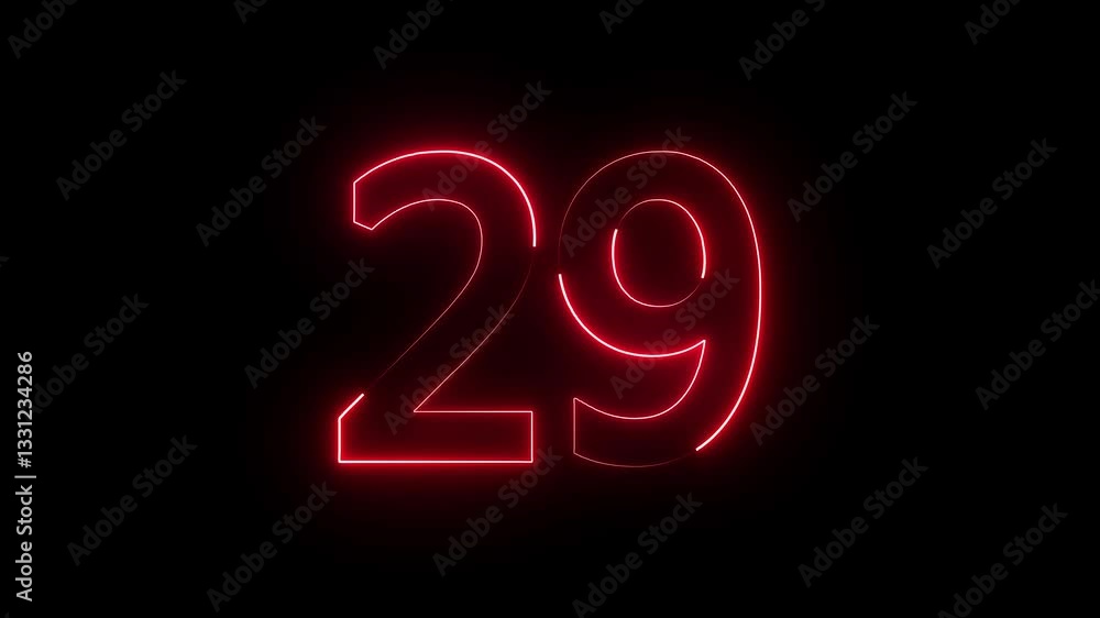 The neon 29 number icon features a bold, glowing The neon 29 number icon features a bold, glowing