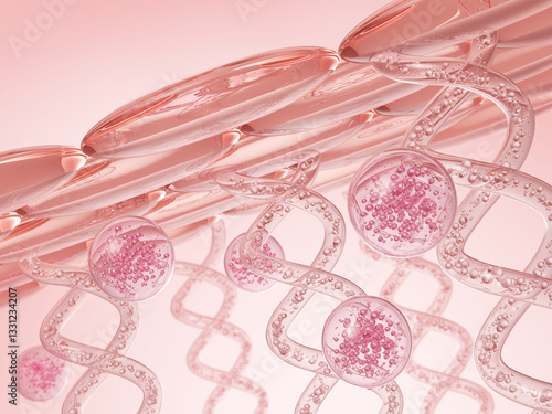 Fototapeta Naklejka Na Ścianę i Meble -  3d Illustration of elastin Structure under skin cells Facial treatment and Cosmetic background.