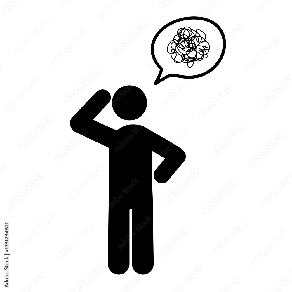 distressed person and distressed, confusing thoughts with speech balloon icon. flat vector illustration design. distressed person and distressed, confusing thoughts with speech balloon icon. flat vector illustration design.