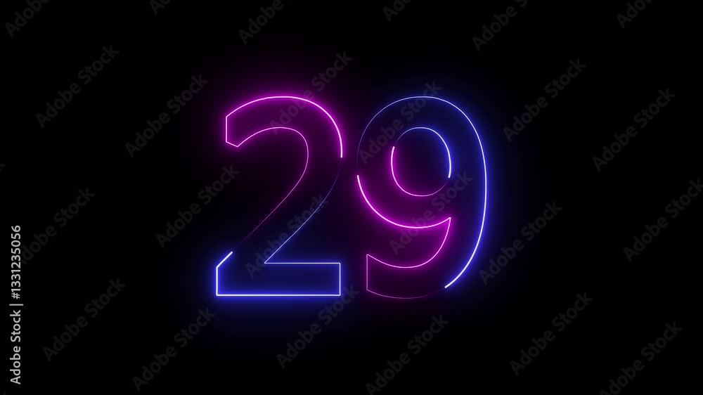 The neon 29 number icon features a bold, glowing The neon 29 number icon features a bold, glowing