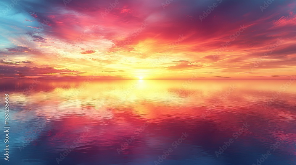Obraz premium Vibrant Sunset over Calm Waters: A Serene and Colorful Landscape
