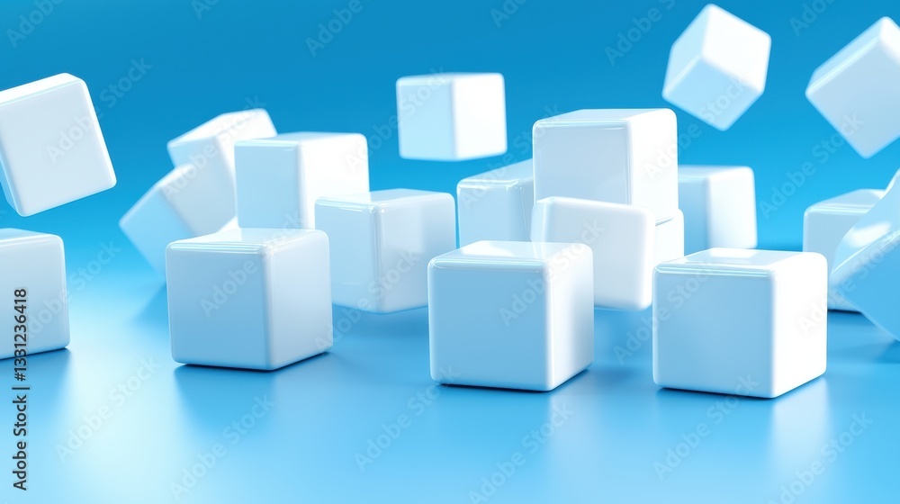 Floating white sugar cubes on a blue background Floating white sugar cubes on a blue background