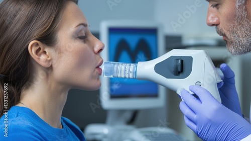 Lung function test conducted with patient performing exhalation in medical facility