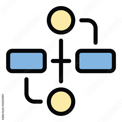 Flow chart icon in flat line style representing process mapping workflow and decision-making ideal for business strategy project management and data visualization concepts.