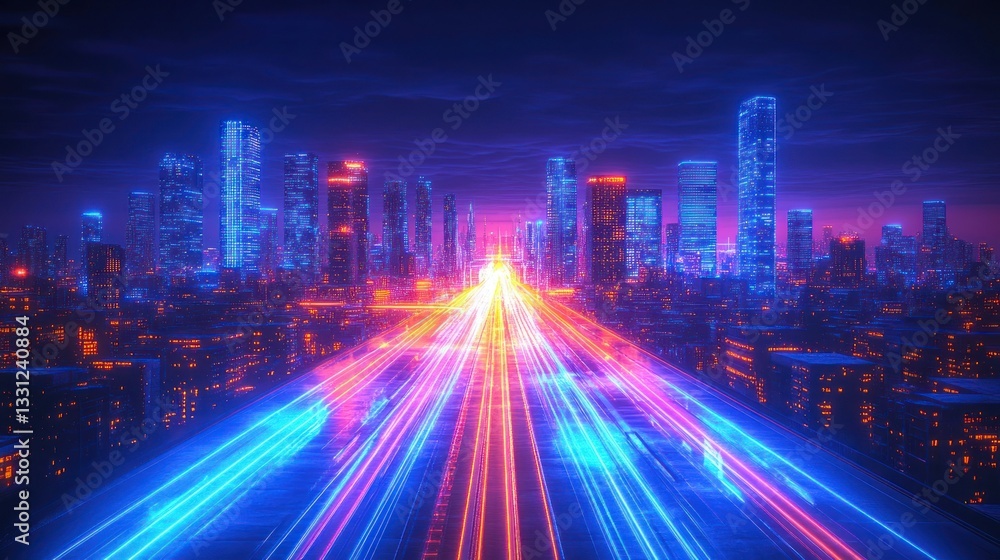 Fototapeta premium Futuristic city highway at night