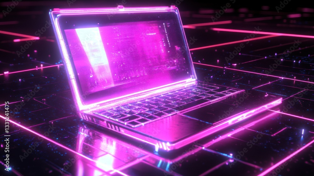 Futuristic Laptop on Neon Grid Futuristic Laptop on Neon Grid