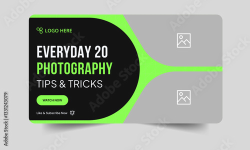 Daily best photography tips and trick video thumbnail banner design, daily photography techniques video cover banner, customizable vector eps 10 file format