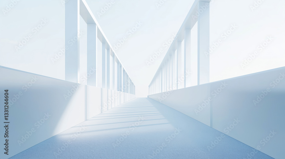 Fototapeta premium Minimalist white architectural structure with geometric lines and shadows