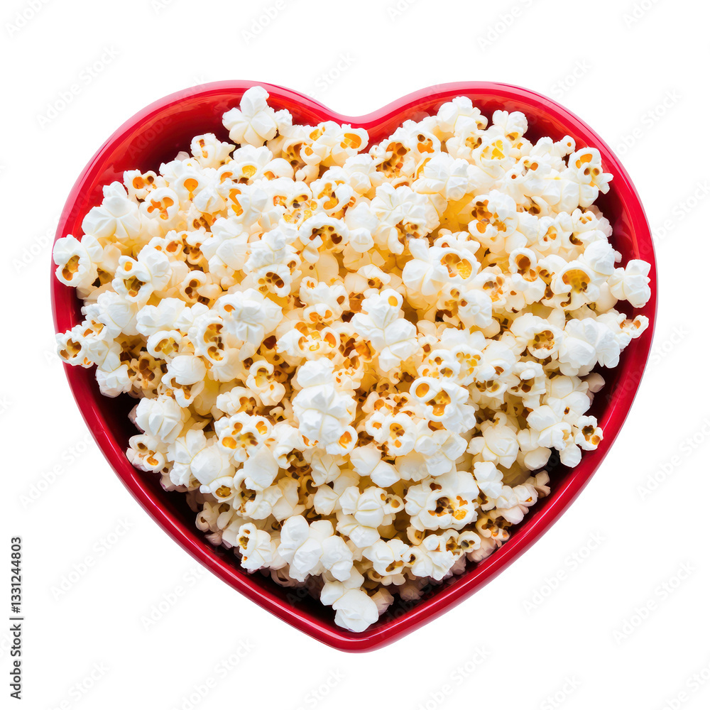 fresh popcorn in red heart shaped bowl isolated on white or transparent background fresh popcorn in red heart shaped bowl isolated on white or transparent background