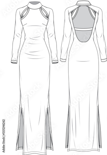 illustrasyon , vector , dress tecnicals drawings ,dress drawings, dress tecicals , rees drawings, trenchcoat drawings, women dress drawings