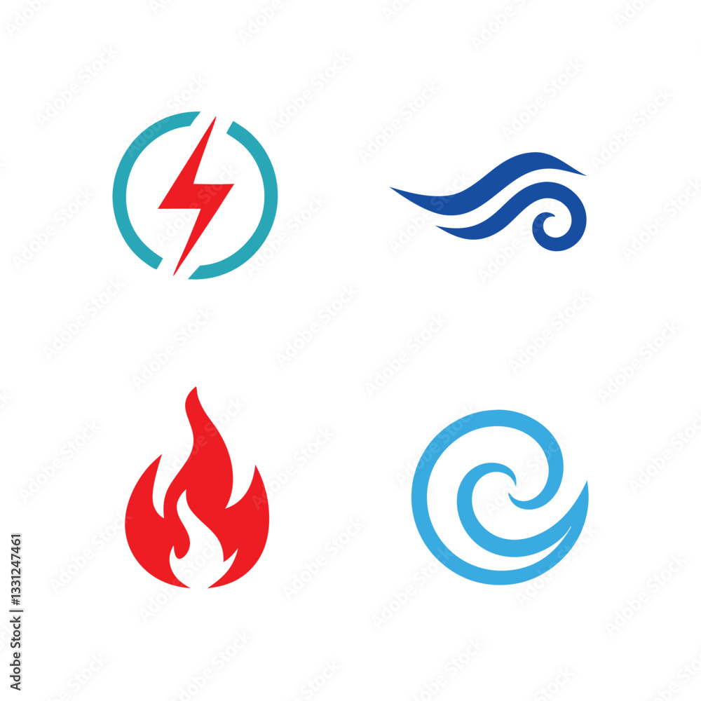 Four Elements Energy Symbol Vector Set. Four Elements Energy Symbol Vector Set.